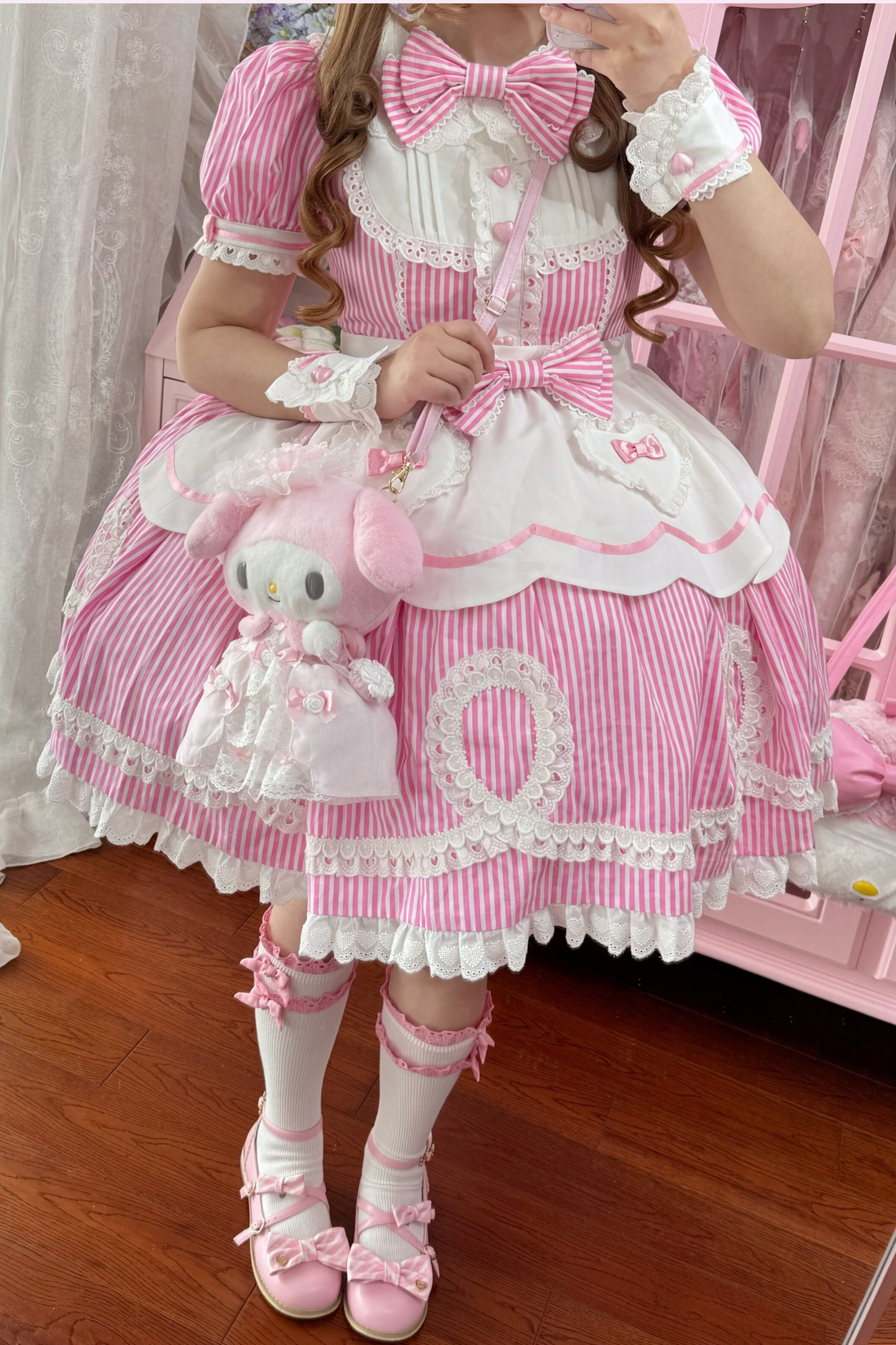 [Vorbestellung] Retro-Puppenartiges Lolita-Kleid + Haarband + Clip + Haube + Hut