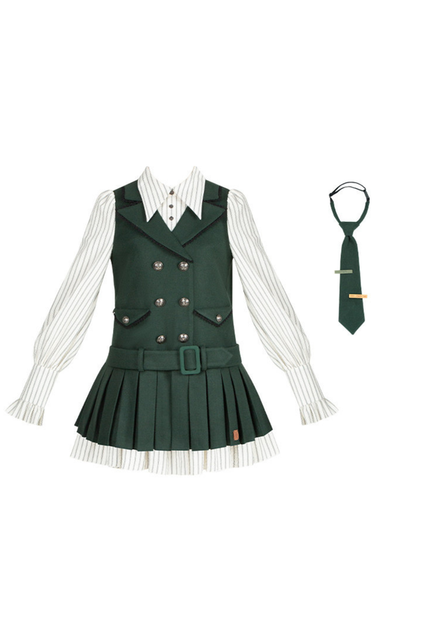 Baker Street Cloak Coat + Striped Dress + Pumpkin Pants + Hat