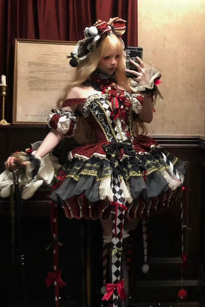 【12月26日予約締切】サーカスクイーンブラックアンドレッドロリータピエロドレス＋フルセットA/B