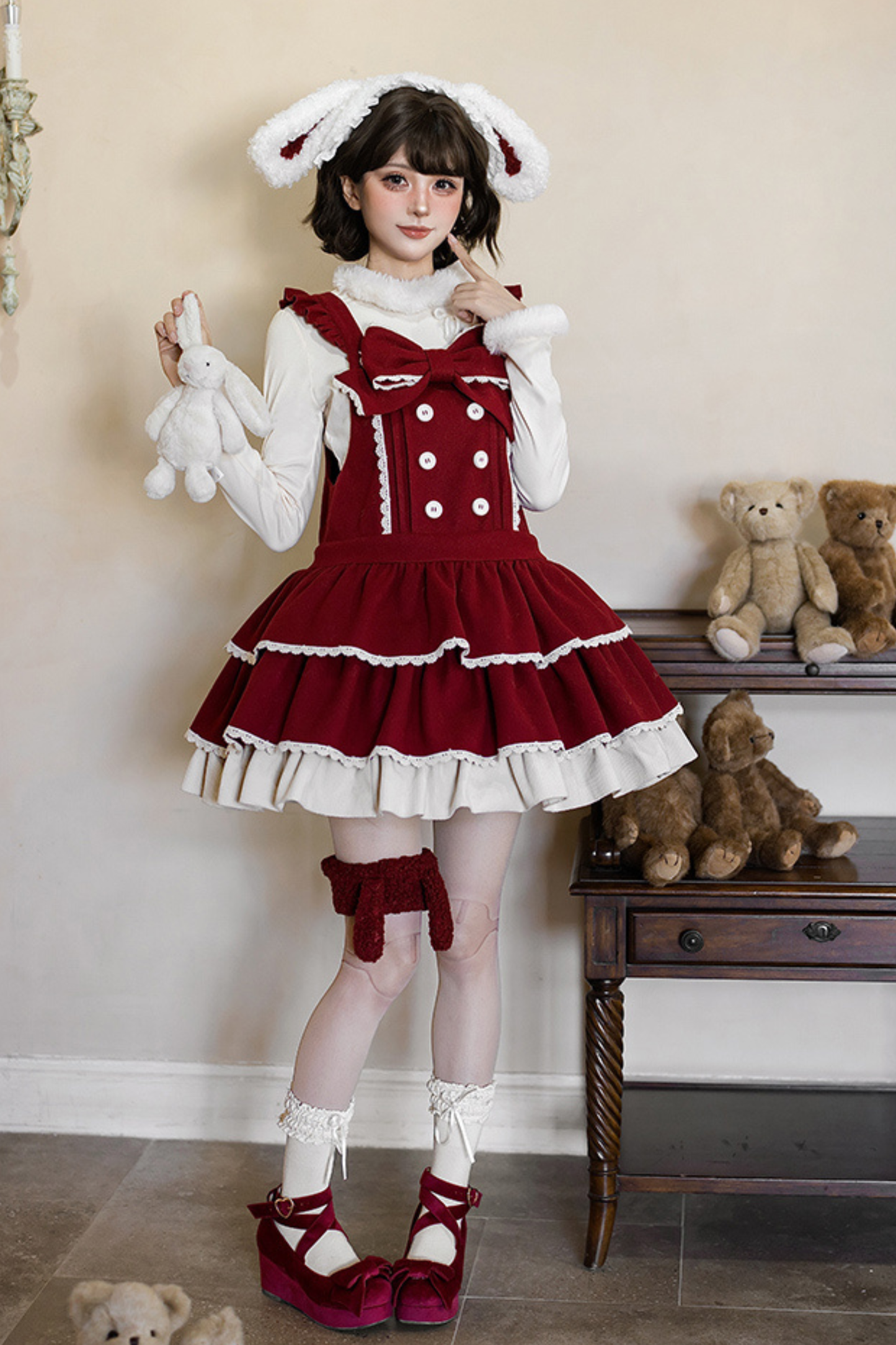 ドールロリータドレス+トップス+アニマルレッグループ+アニマルヘアバンド