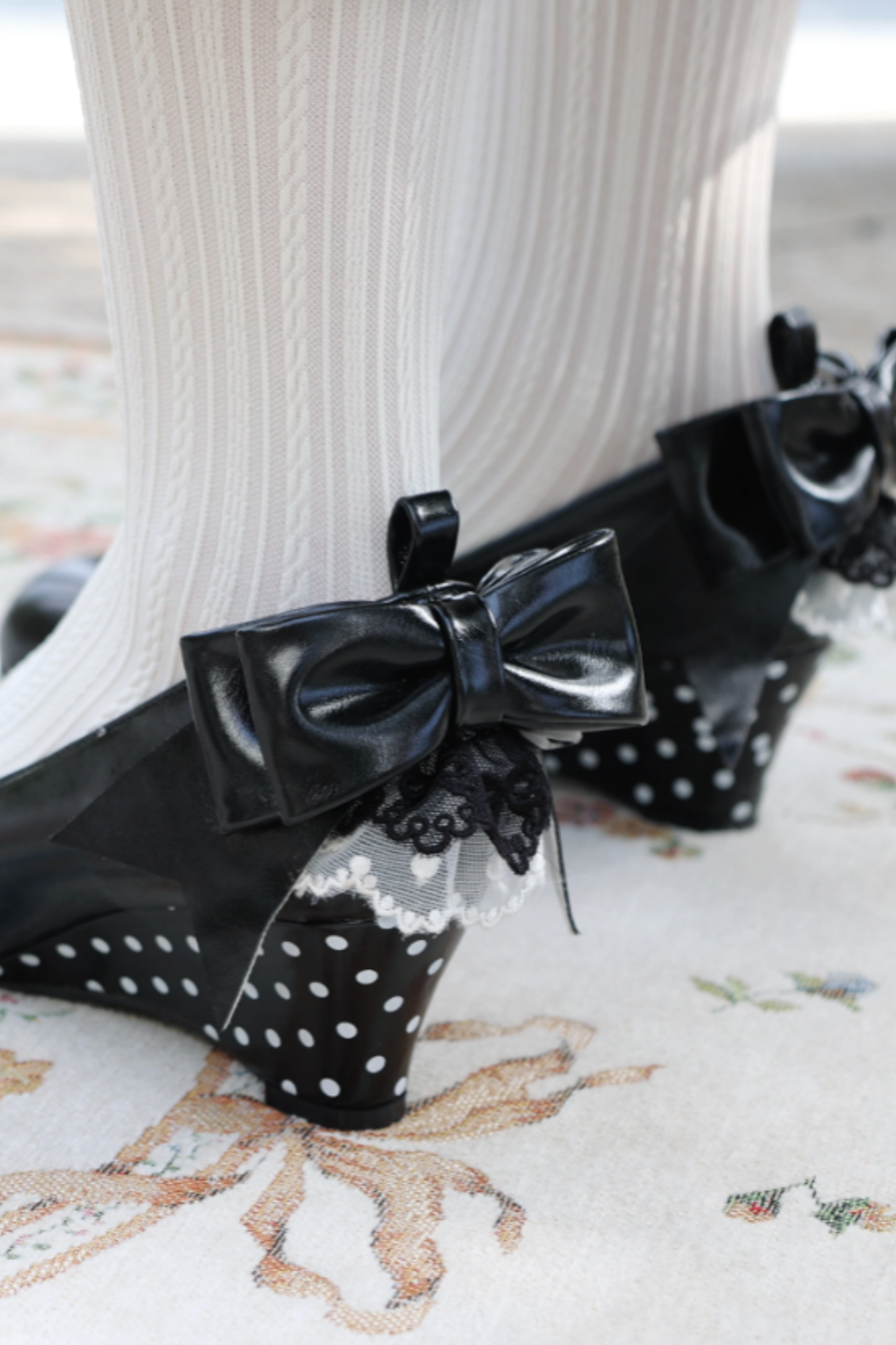 レトロドットハートロリータスイートシューズ