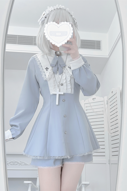 Cross Ruffle Collar Peplum Top + Shorts