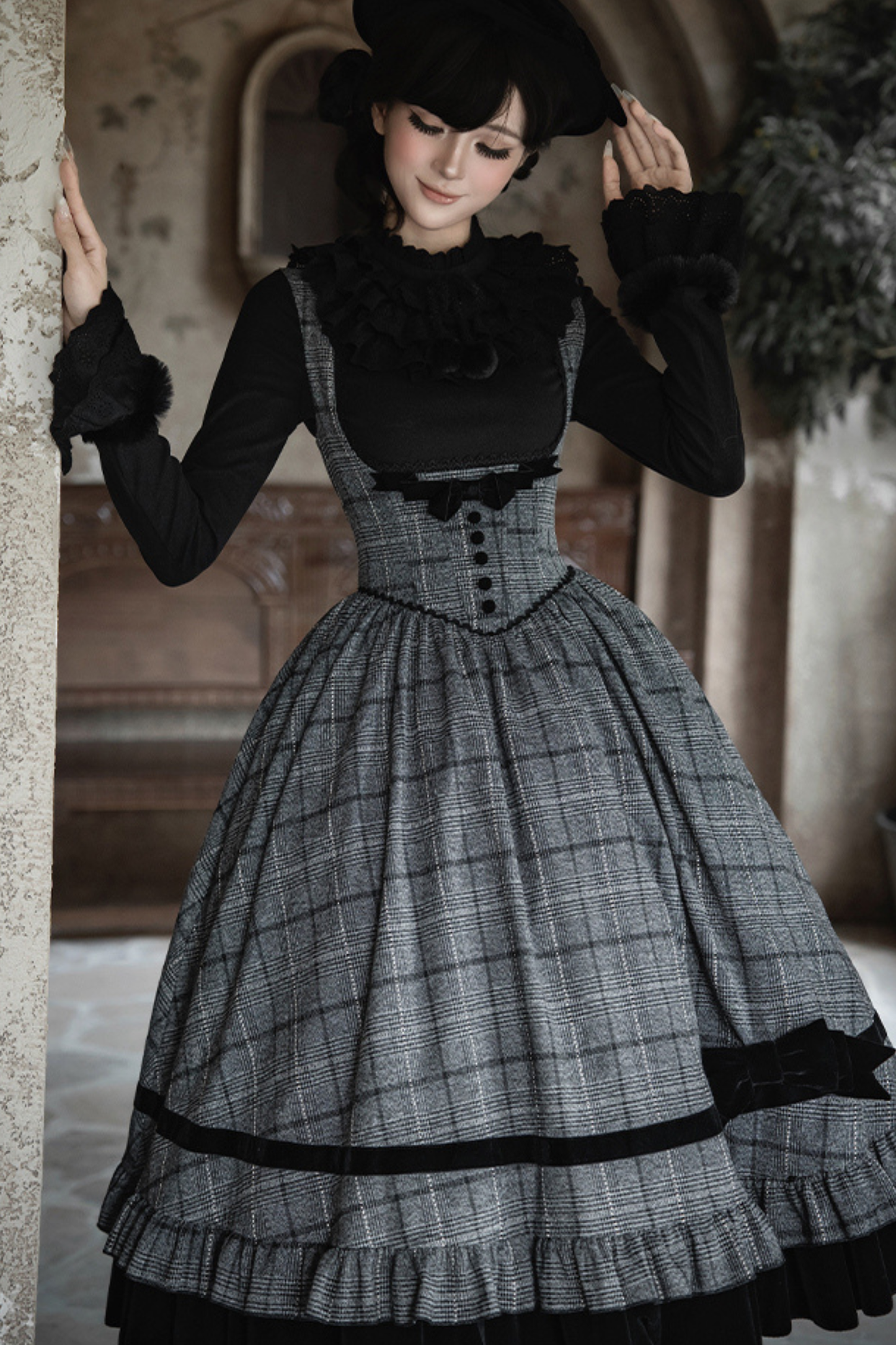 Check Fishbone Chest JSK + Dress + Innerwear + Ribbon + Hat