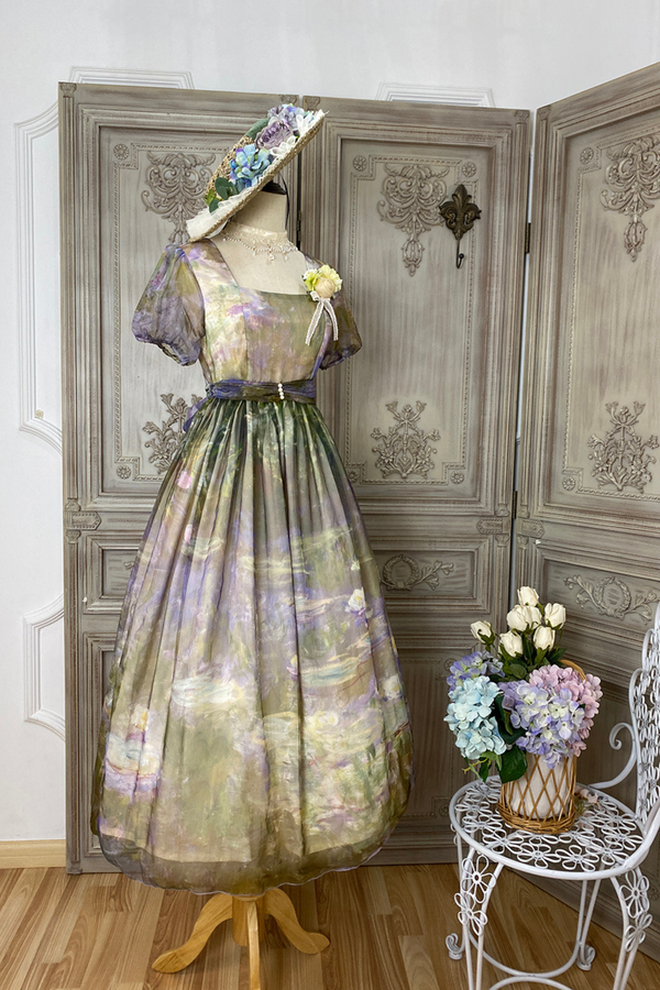 マーブルアートハイウエストマークロリータドレス