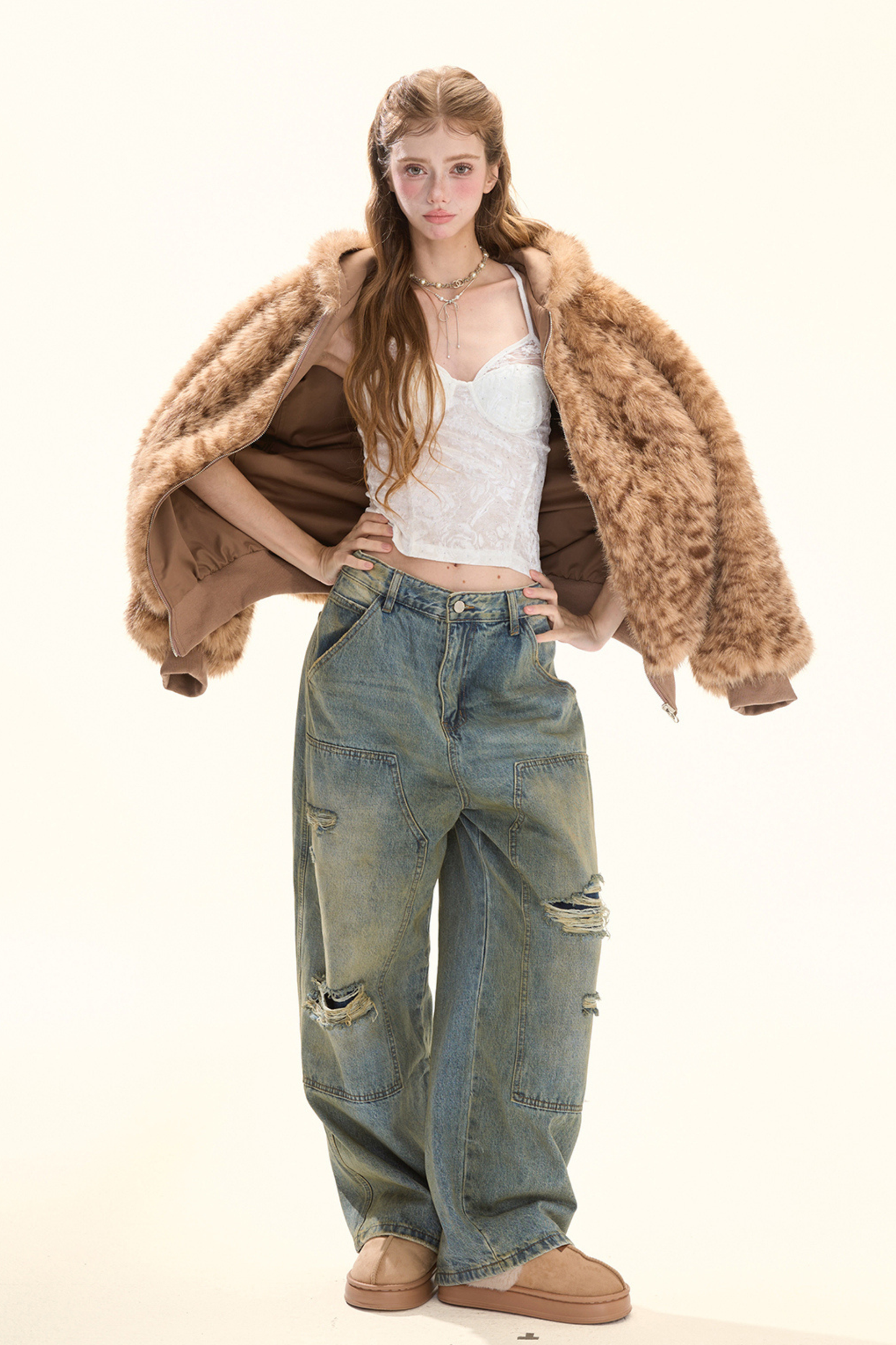 ウォッシュレトロデザインデニムパンツ