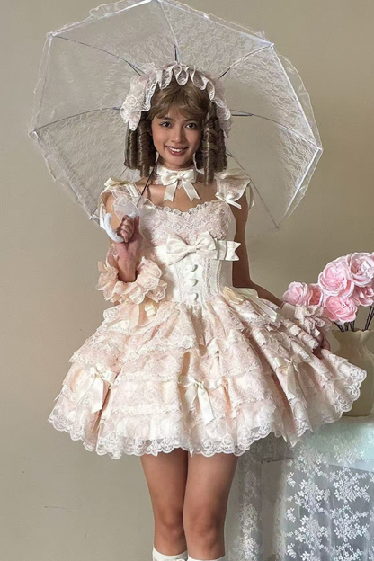 【予約商品】プリンセスバレエケーキロリータドレス+ヘアバンド+ネックレス+スリーブ+テール