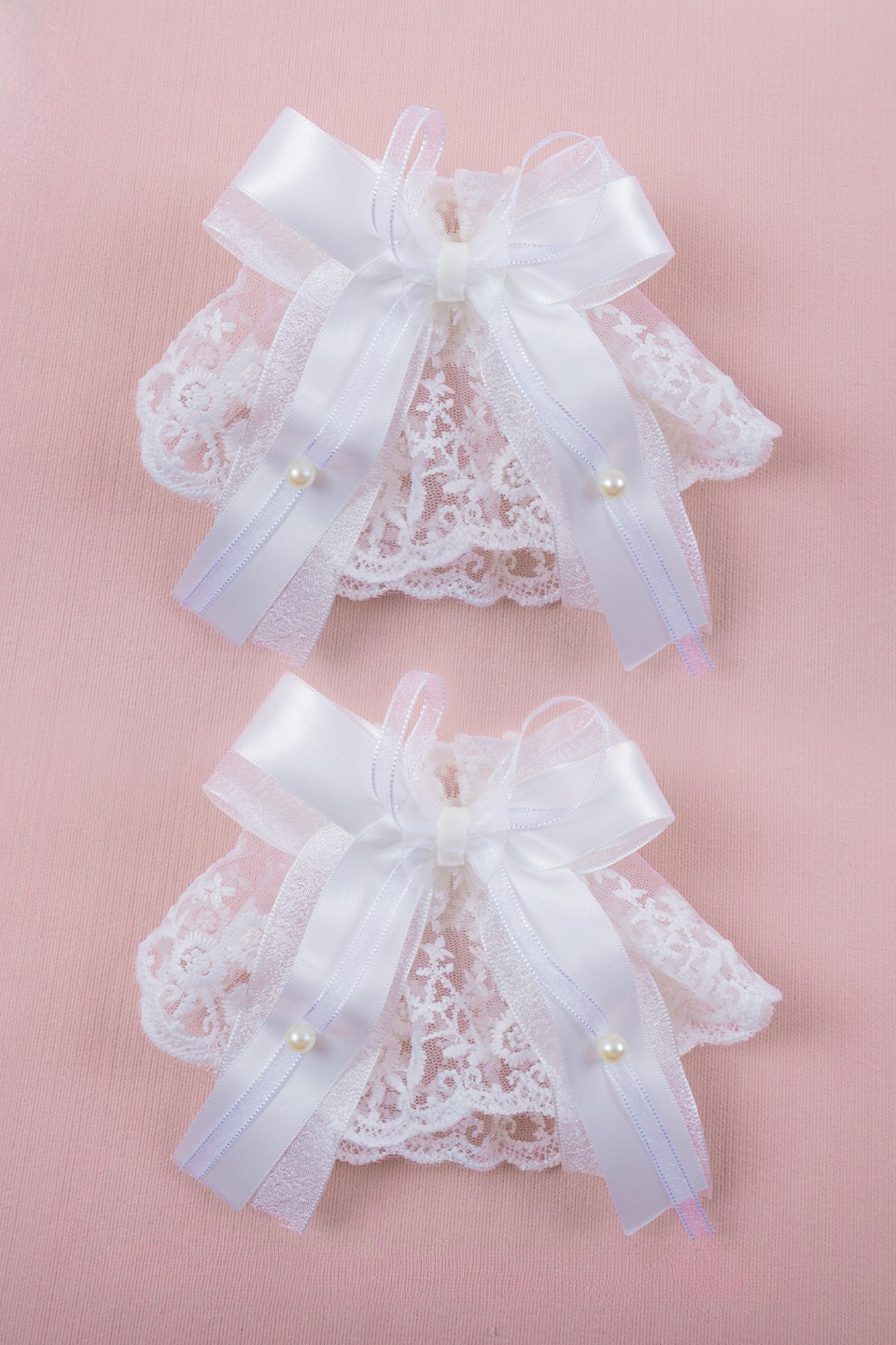 ホワイトレースブライダルスタイルボンネット+ヘアバンド+クリップ+スリーブ