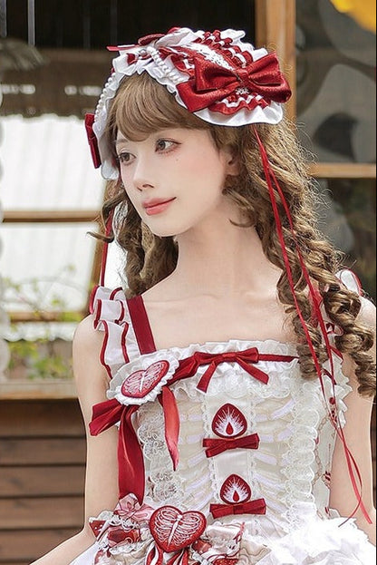【11月4日予約締切】Strawberry Print Sweet Lolita And Gothic Lolita Series Accessories (Bonnet, Headband, Bone Embroidered Ribbon Brooch, Pair Of Ribbon Hair Clips)