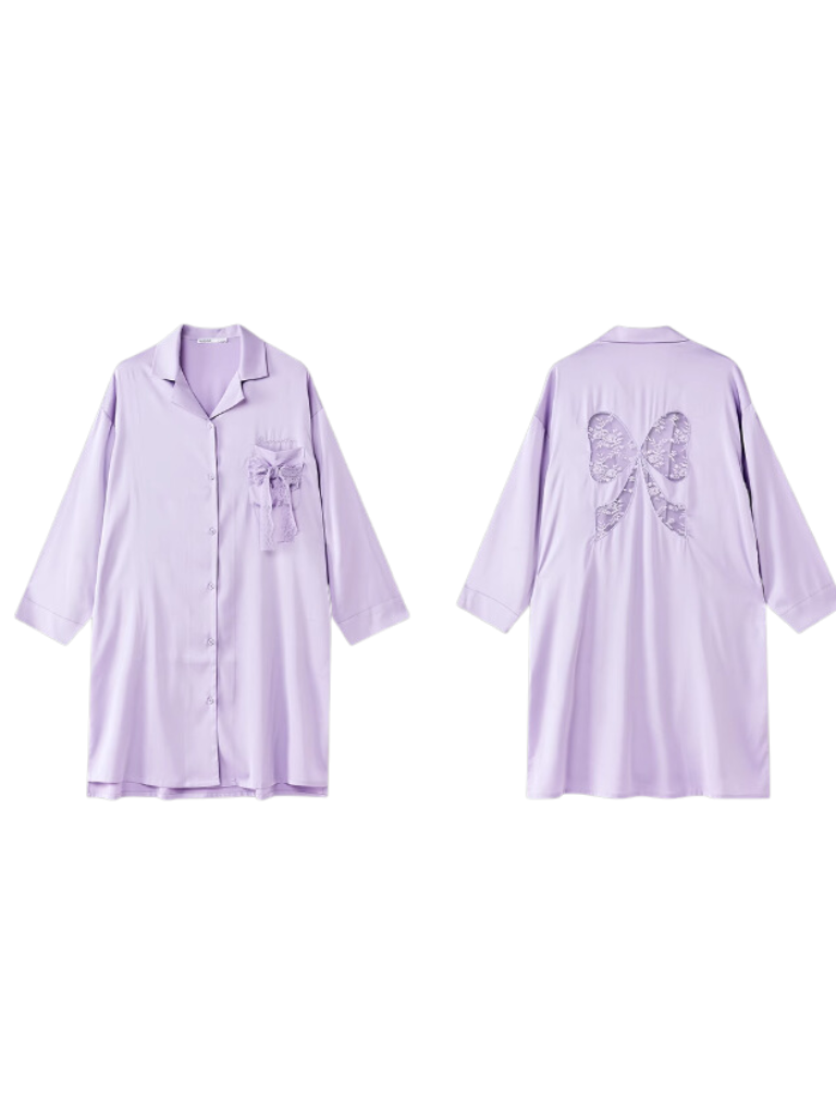 Ice Silk Lace Ribbon Shirt Nightwear