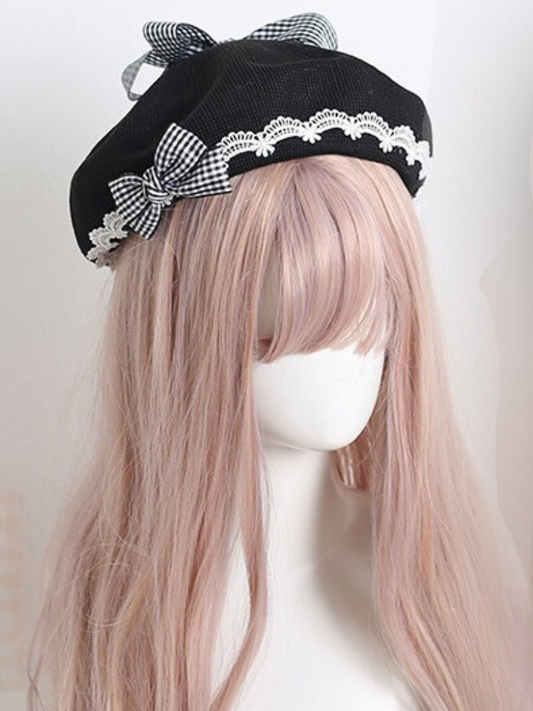 Check Lace Ribbon Beret