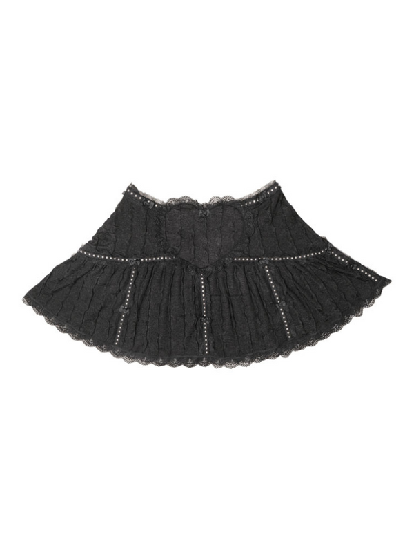Love Lace Ribbon Rivet Low Waist Skirt