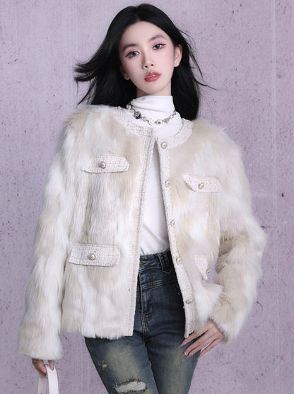 Milky Marble Fur Over Snow Jacket