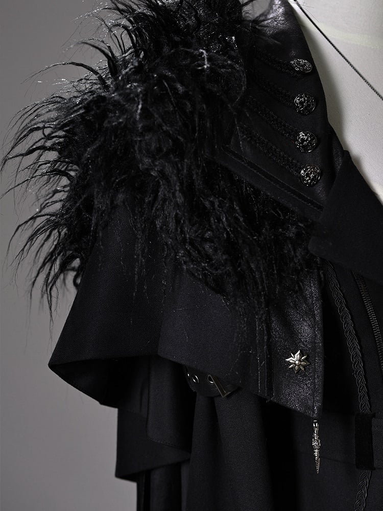 【6月8日予約締切】ファントムナイトブラックアシンメトリーフェザーケープ＋ダークゴシックプリンスコルセットジャケット
