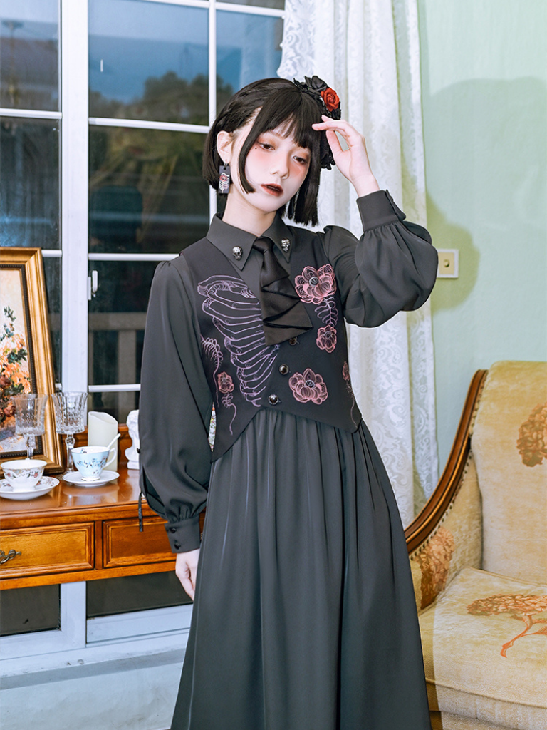 Weard House Flower Born Dark Style Best+Long Dress