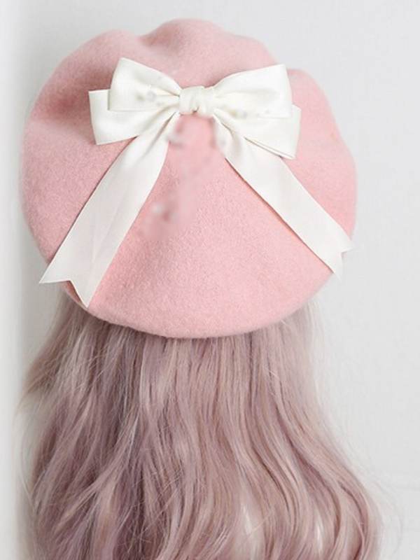 Girly Ribbon Pompom Beret