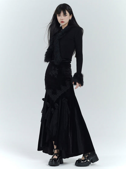 Ghost Girl Black Velvet Fishtail Skirt