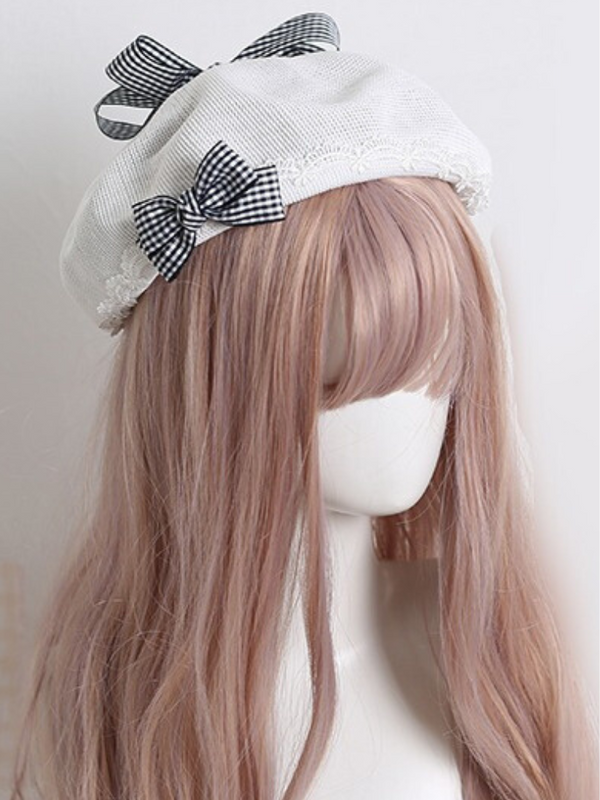 Check Lace Ribbon Beret