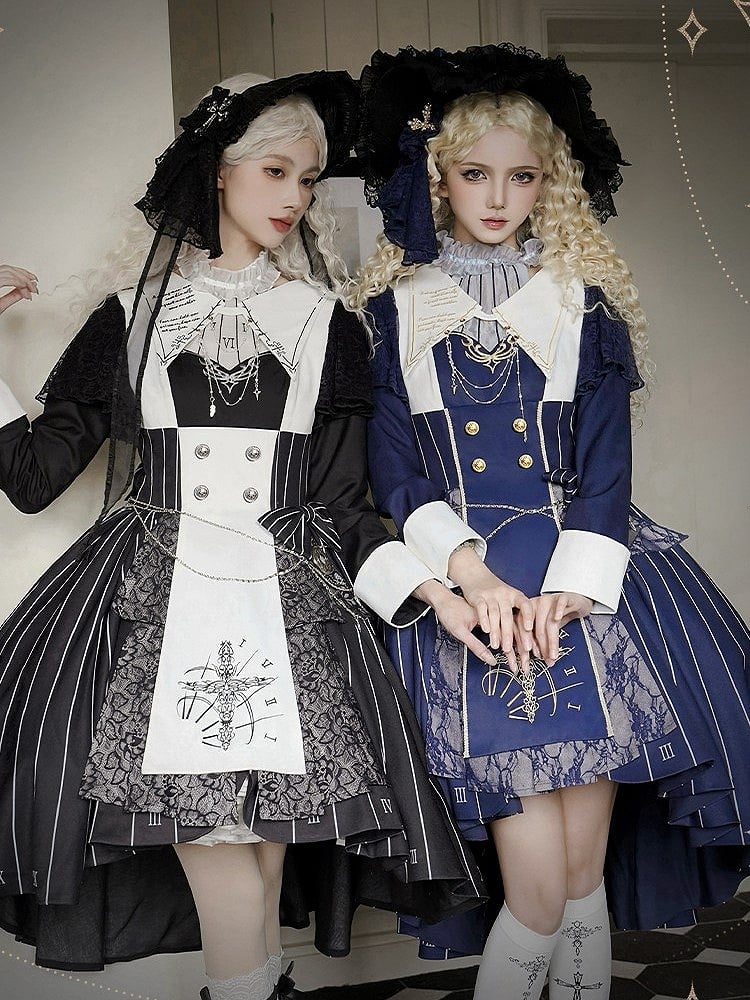 【2月26日予約締切】ゴシックエンブロイダリーストライプ懐中時計シスタードレスフルセット＋ヘッドドレス