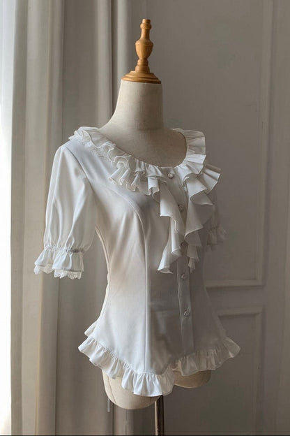 【4月14日予約締切】ホワイトフリルパフスリーブロリータシャツ