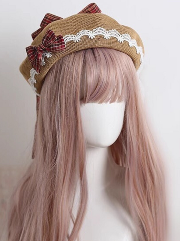 Check Lace Ribbon Beret