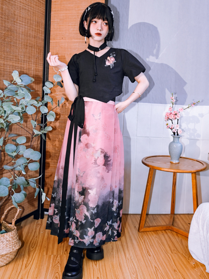 Butterfly ink gradation China skirt