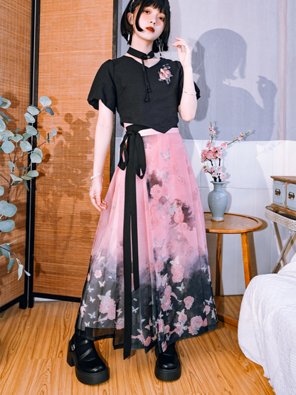 Butterfly ink gradation China skirt