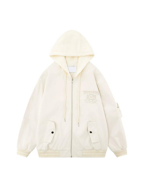 American casual faux two-piece hooded zip-up hoodie