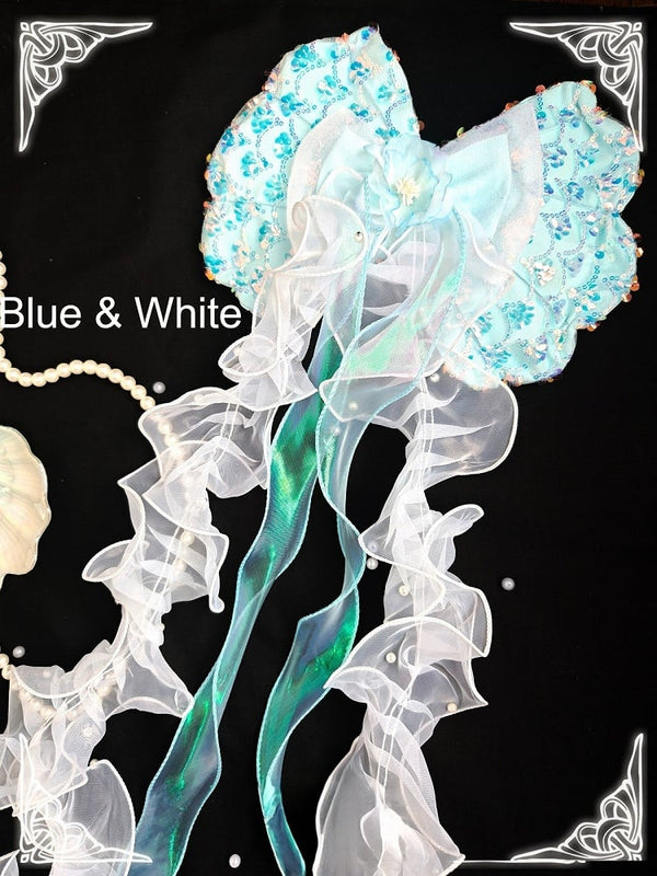 [Pre-order Deadline: August 1] Blue/White/Purple Jellyfish Fairy Series Accessories (Shell-Shaped Long-Train Headdress, Jellyfish Hair Clip, Wrist Cuffs, Beaded Lace Choker, Jellyfish Headpiece/Handheld)