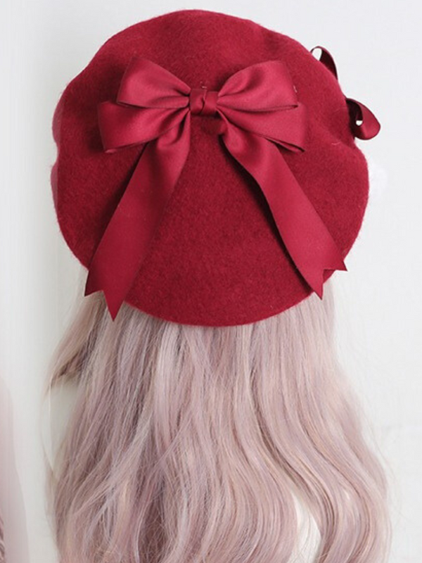 Girly Ribbon Pompom Beret
