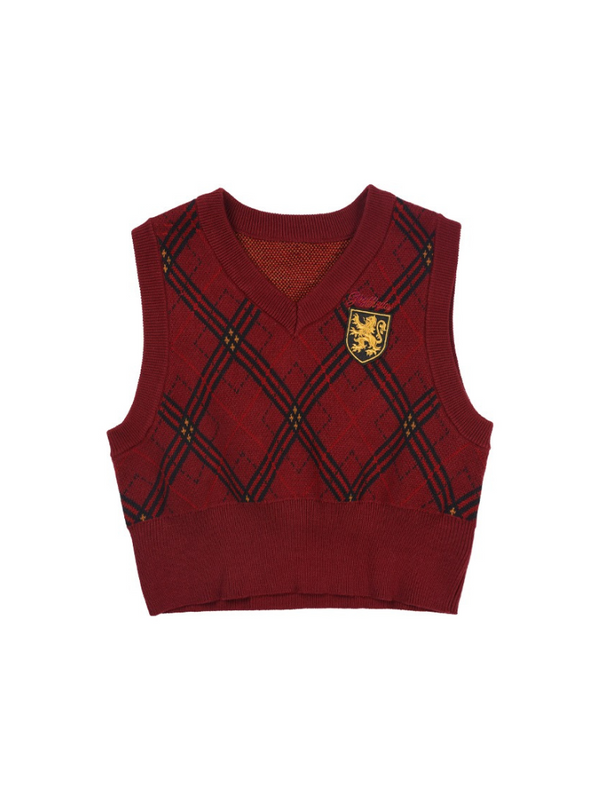 クラスコスプレチェックVネックショートニットベスト