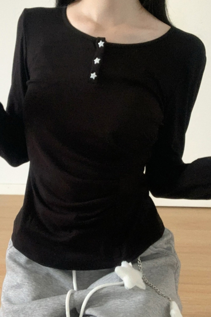 マルチカラーボタンリボントップス