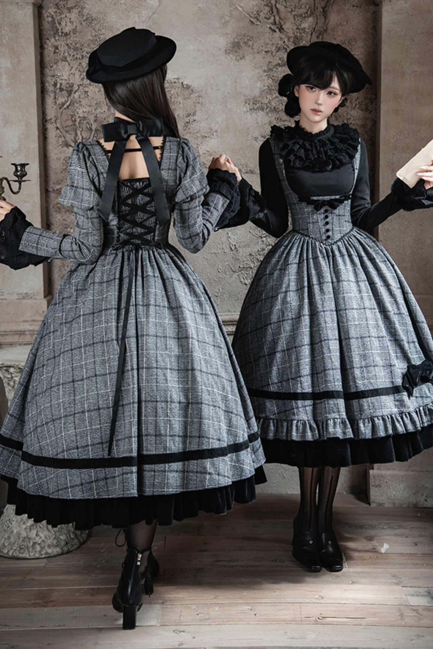 Check Fishbone Chest JSK + Dress + Innerwear + Ribbon + Hat