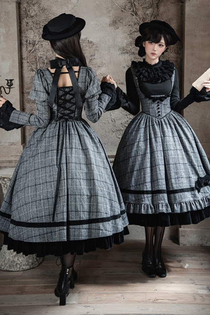 Check Fishbone Chest JSK + Dress + Innerwear + Ribbon + Hat
