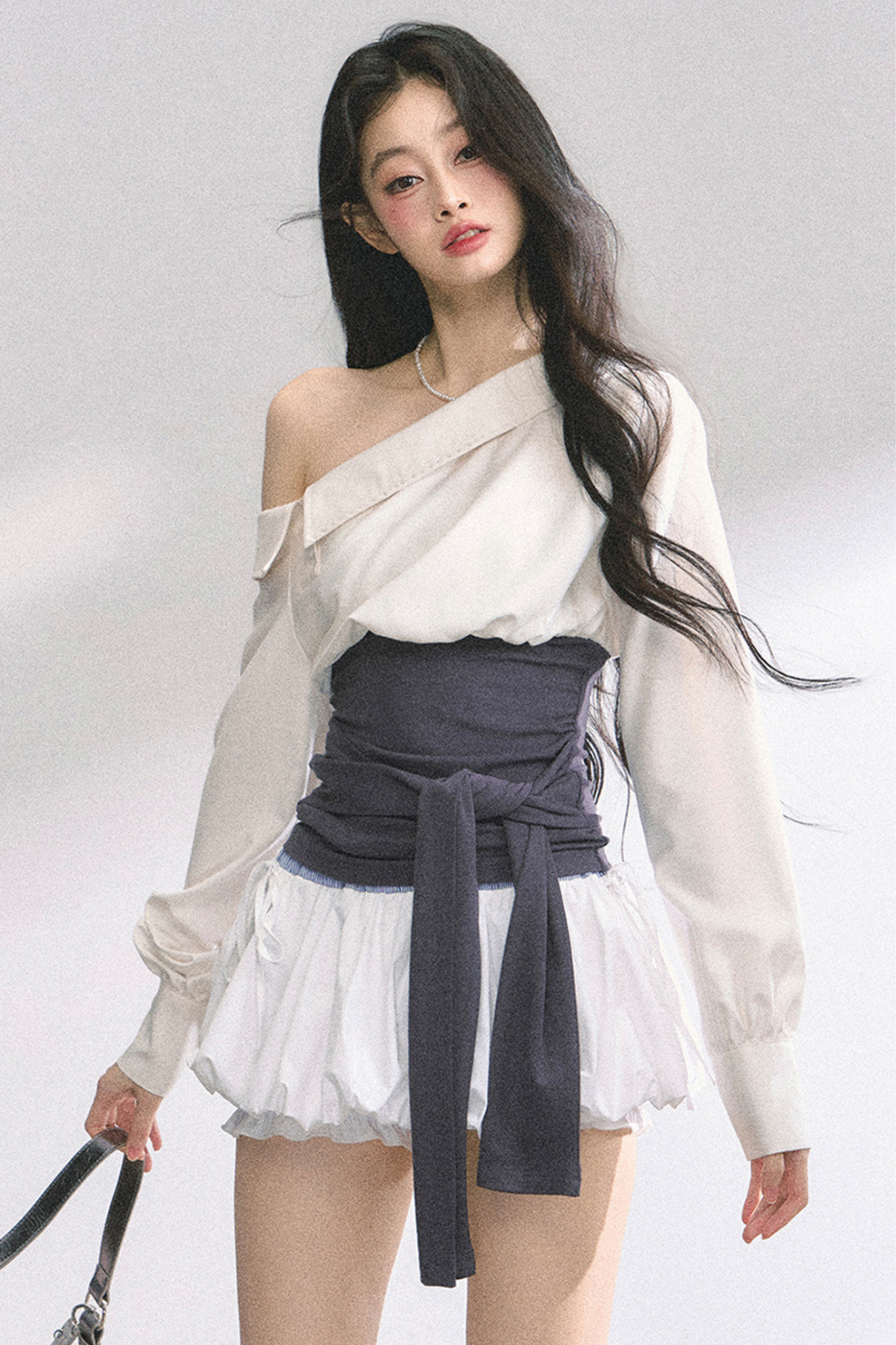 ウエストバンド付きワンショルダーシャツ