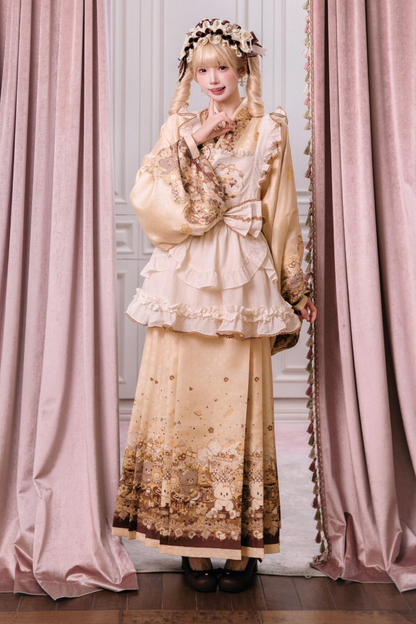 Kleines Bär-Dessert-Haus Kleid + Rock + Schürze + Brosche + Überrock