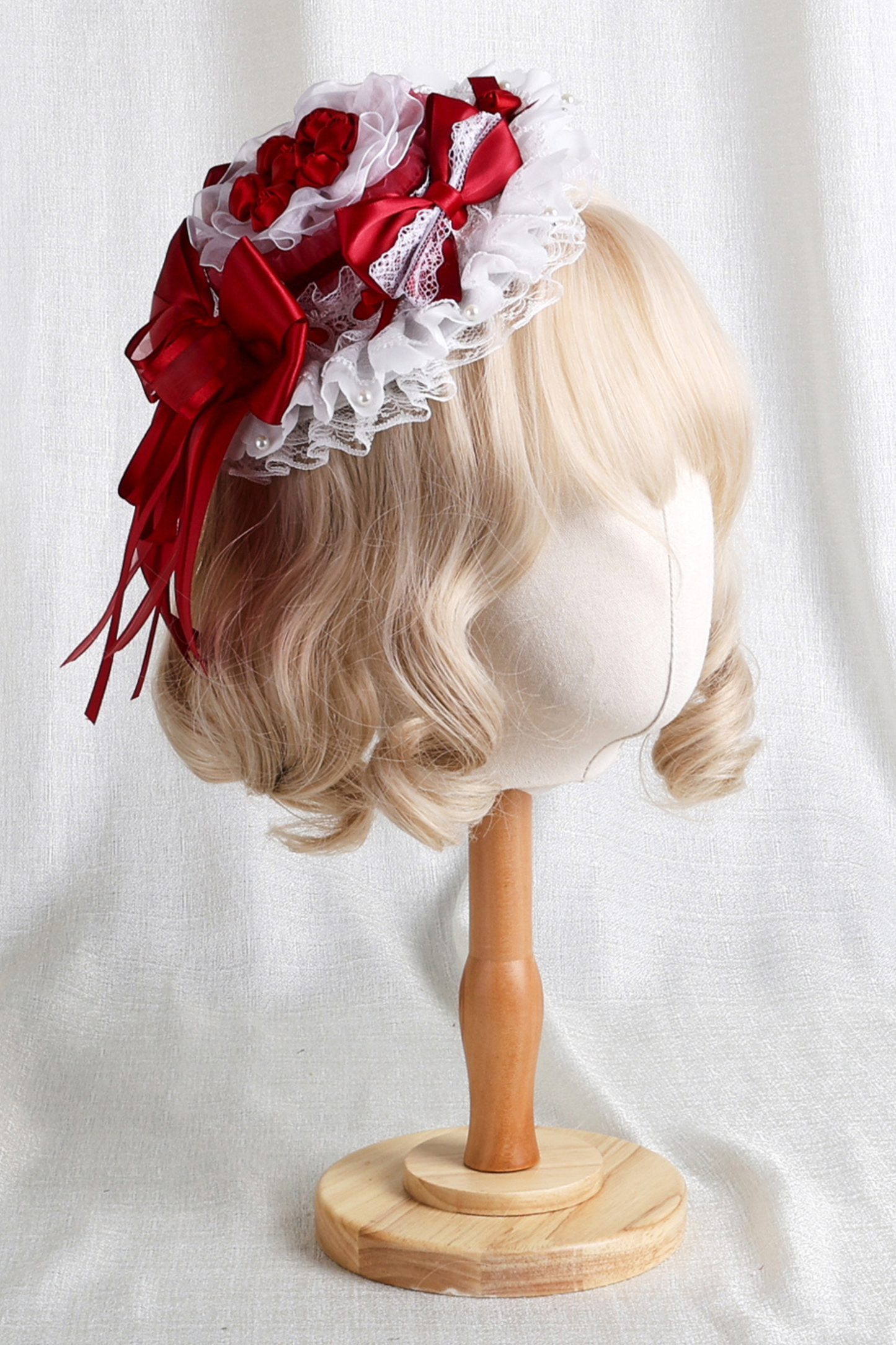 ローズレースロリータボンネット+ハット+ヘアバンド+クリップハット+クラウン