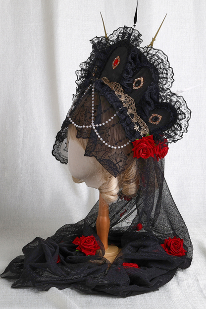 Gothic Rose Feather Hat + Bonnet + Hairband + Feather Clip