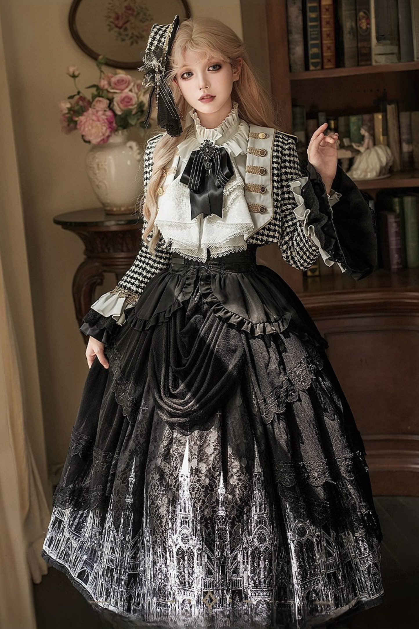 【予約商品】チャーチクワイアゴシックロリータハウンドストゥースドレスアンドプリンススーツフルセット＋コンプリートセット＋ハット