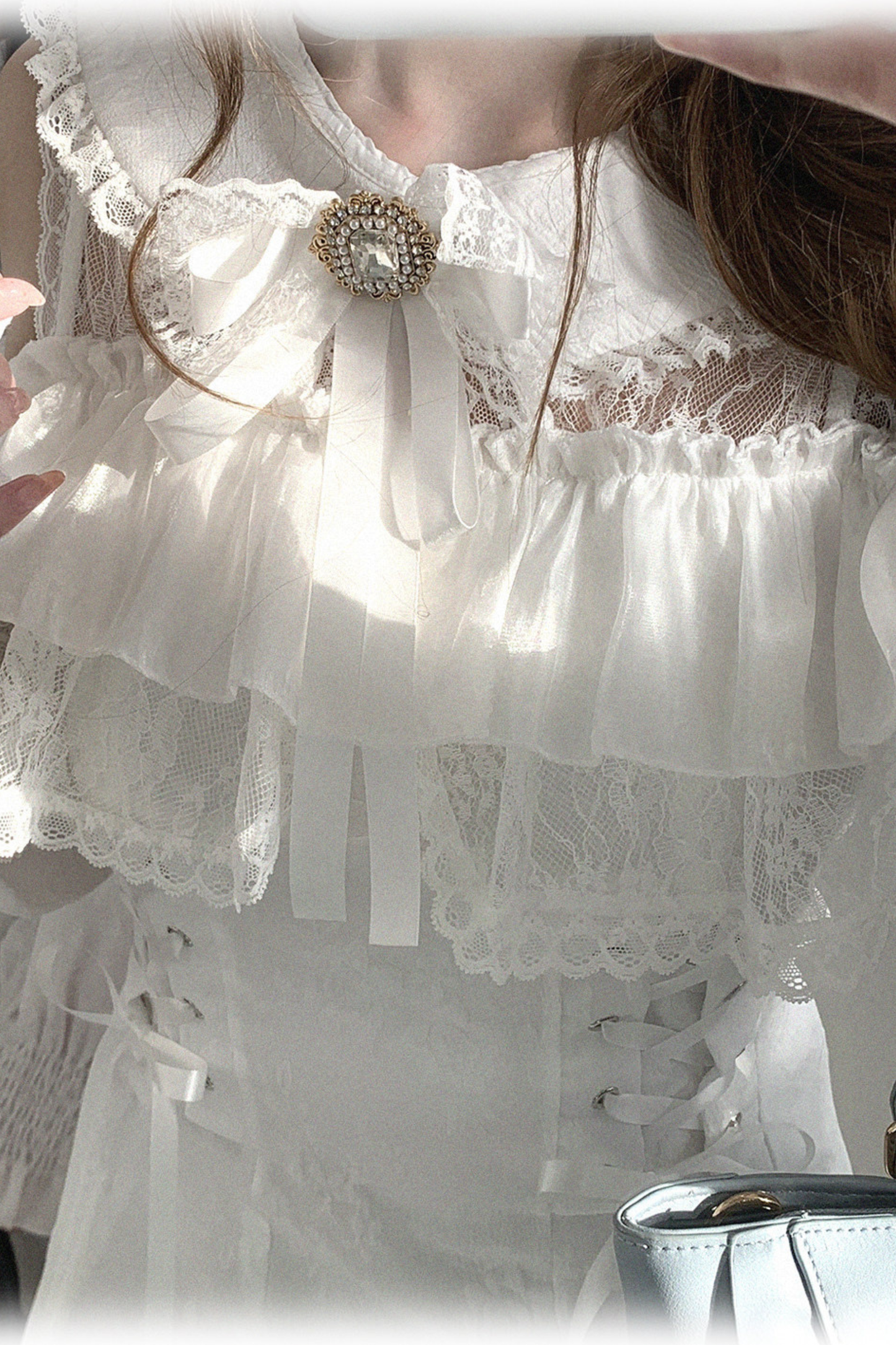 오프숄더 레이스업 레이스 원피스