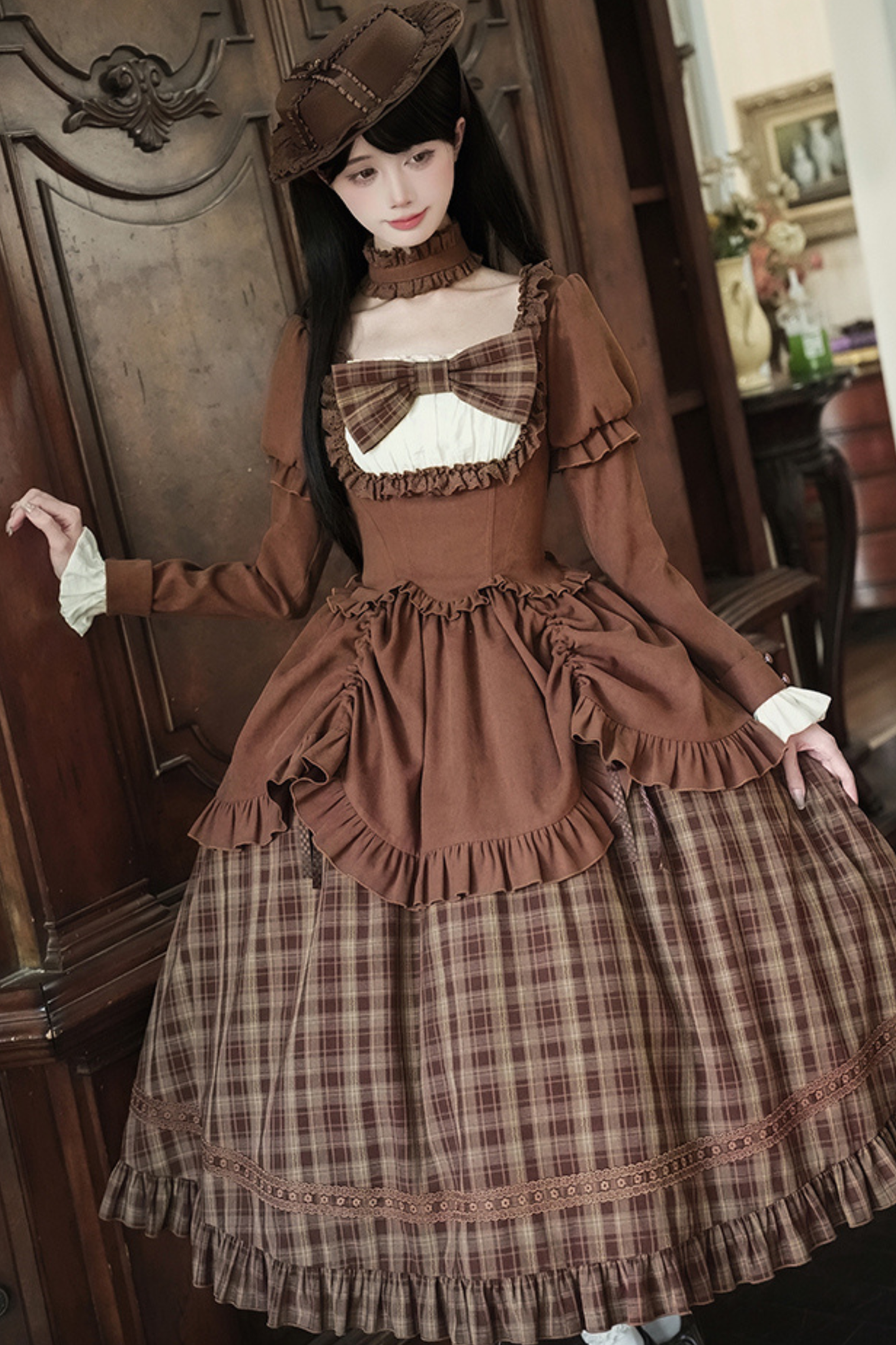 スイートチェックドールドレス＋2WAYリボン＋リボン＋ハット