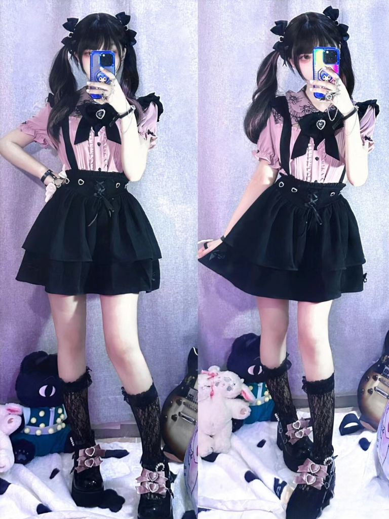 Mine ribbon lace blouse + suspender skirt