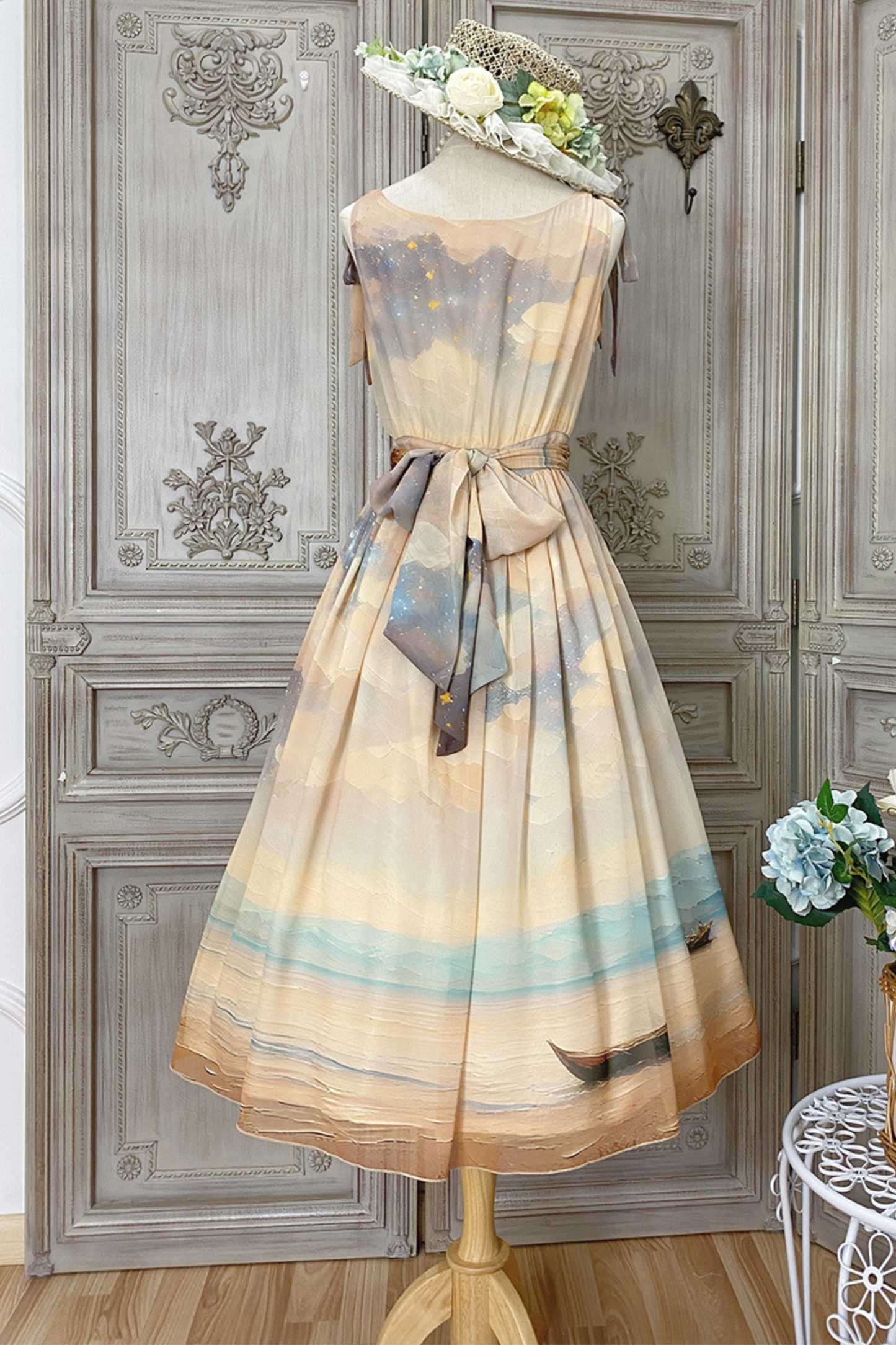 マーブルリゾートシフォンプリントドレス