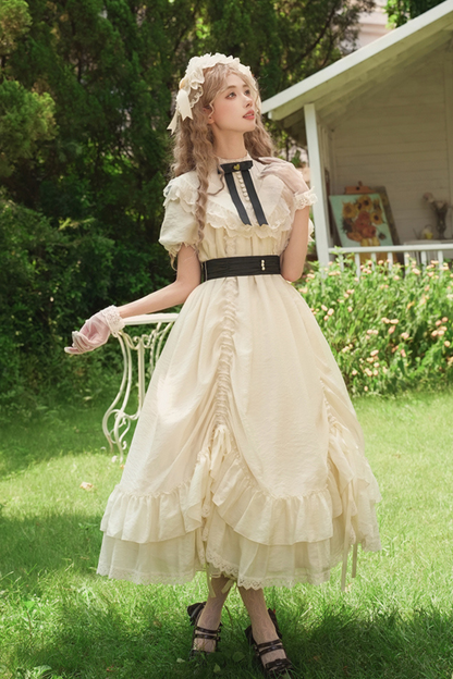 【予約商品】ローズフリルロリータドレス+ドレス＋ベルト＋ブローチ＋リボン＋ヘッドバンド＋スリーブ