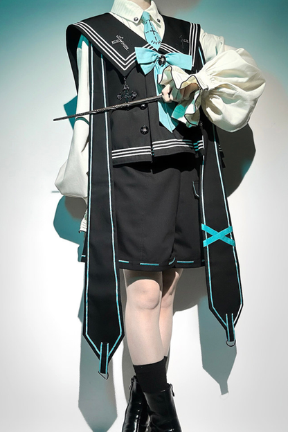Cyber-Prince-Weste + Hemd + Kurze Hose + Krawatte