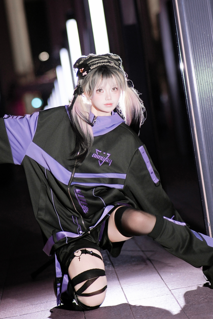 サイバーサブカルジャージジャケット+ショートパンツ+レッグカバー