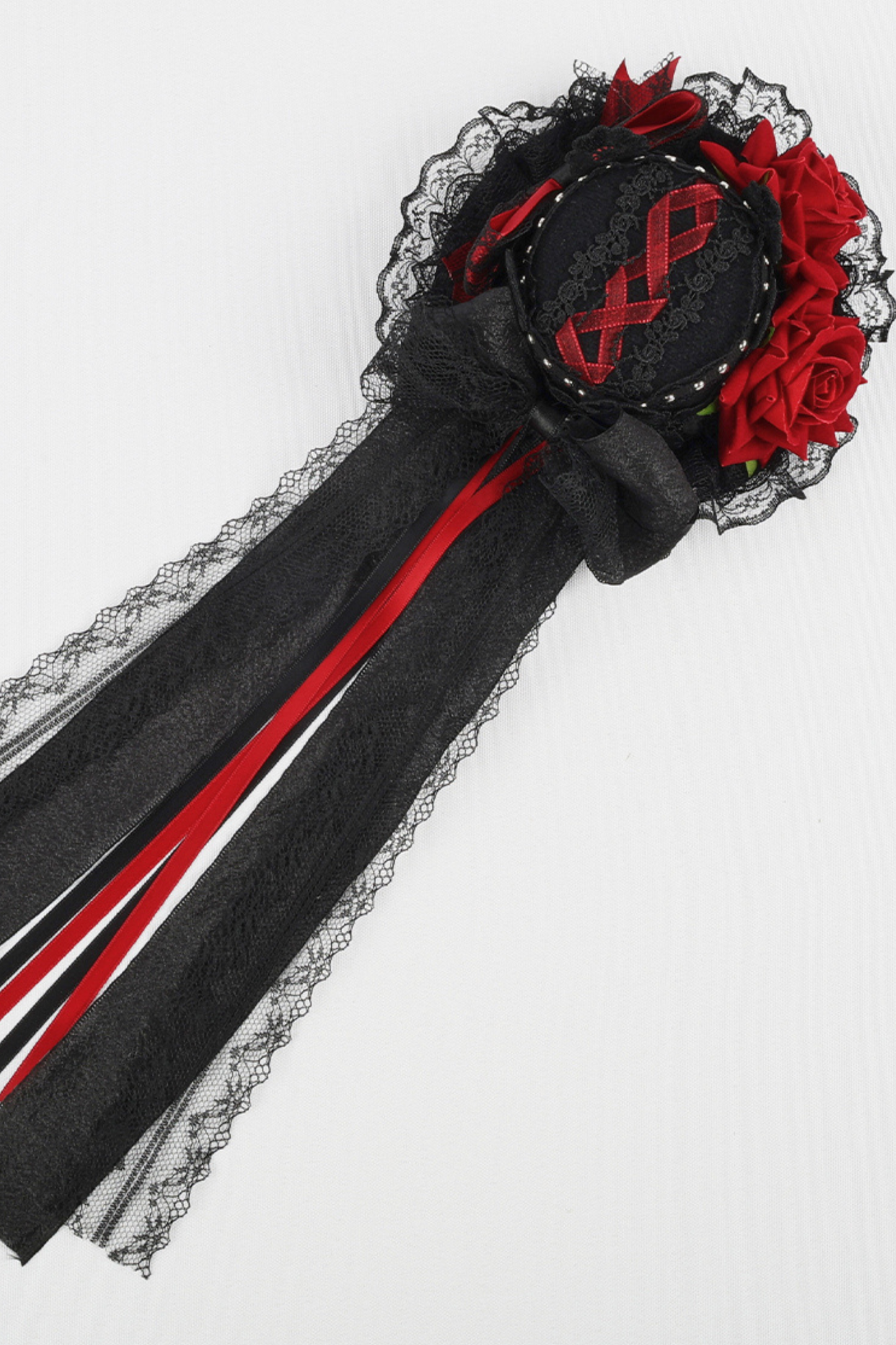 Dark Frilled Lolita Hairband + Flat Hat + Hat Clip + Ribbon Clip + Sleeve