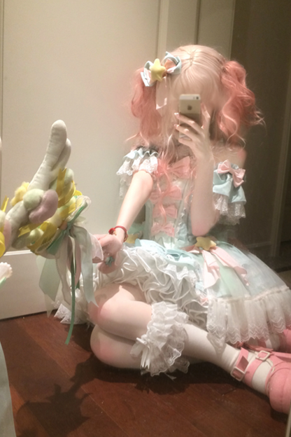 魔法妖精スパークリングウォーターロリータトップス+スカート+ヘアクリップ+テール+魔法ステッチ