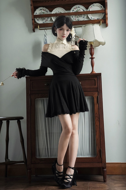 ローVネックニットストレッチスリムワンピース