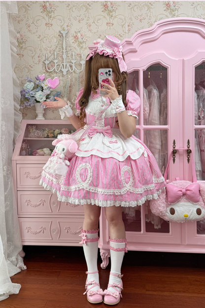 [Vorbestellung] Retro-Puppenartiges Lolita-Kleid + Haarband + Clip + Haube + Hut