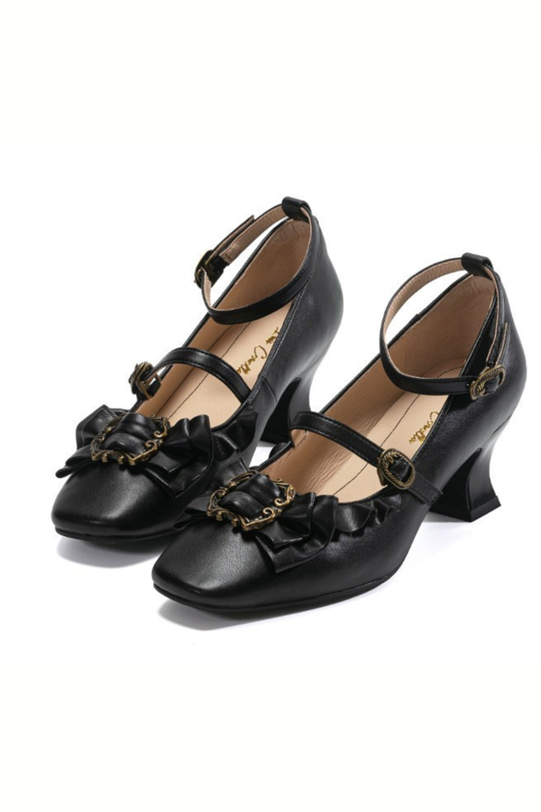 レザーリボンフリルロリータヒール